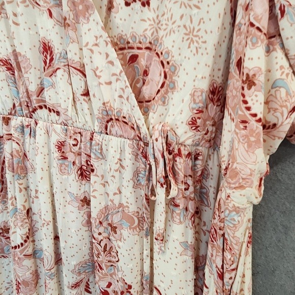 Torrid Swiss Linen Surplice Midi Dress 2X Cream Soft Pink Floral Faux Wrap Lined - Picture 7 of 15